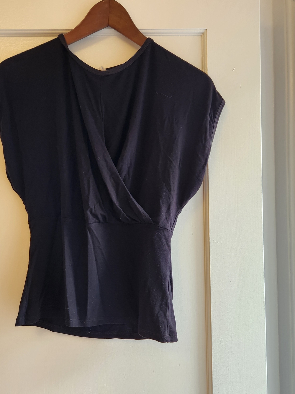Women's Black Wrap-Style Cap Sleeve Top
